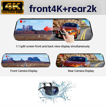 10” 4K Mirror Dash Cam, 2K Rear Camera, WiFi GPS ADAS BSD, Stream Media, 64GB Included - Image 8