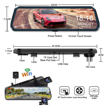 10” 4K Mirror Dash Cam, 2K Rear Camera, WiFi GPS ADAS BSD, Stream Media, 64GB Included - Image 9