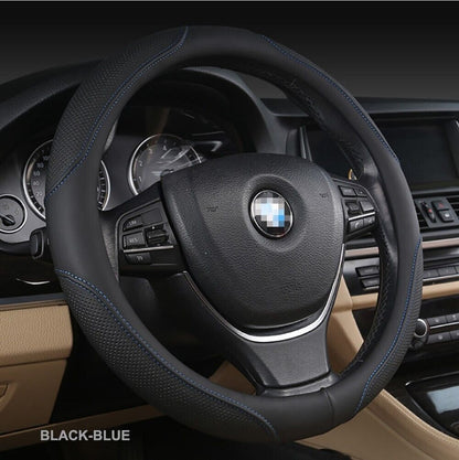 Universal Luxury Car 37-38cm Steering Wheel Cover PU Leather Non-slip Breathable (Black-red) - Image 2
