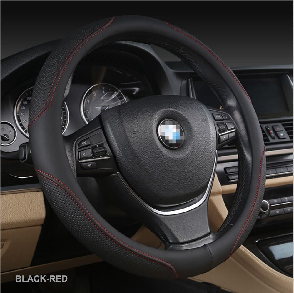 Universal Luxury Car 37-38cm Steering Wheel Cover PU Leather Non-slip Breathable (Black-blue) - Image 2