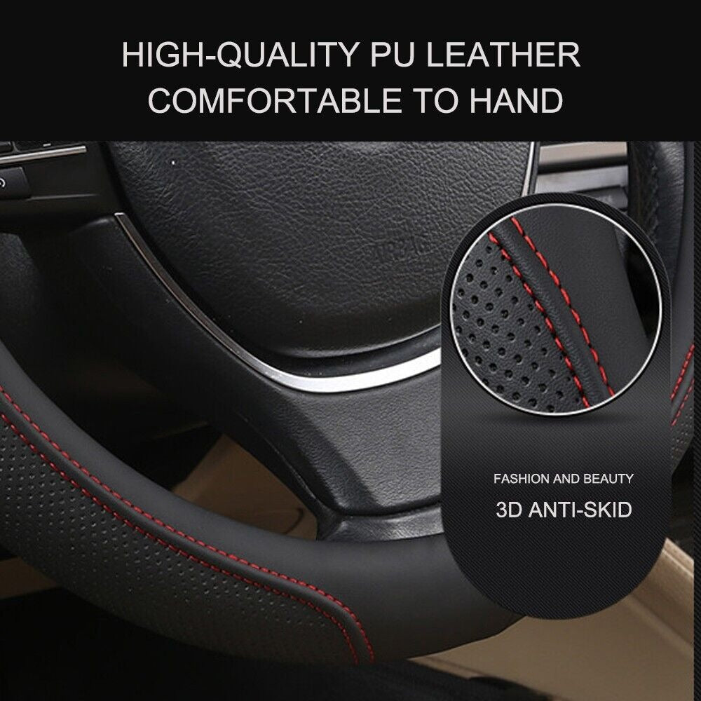 Universal Luxury Car 37-38cm Steering Wheel Cover PU Leather Non-slip Breathable (Black-blue) - Image 6