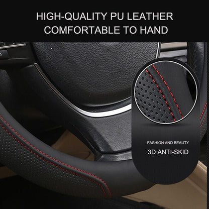 Universal Luxury Car 37-38cm Steering Wheel Cover PU Leather Non-slip Breathable (Black-blue) - Image 6