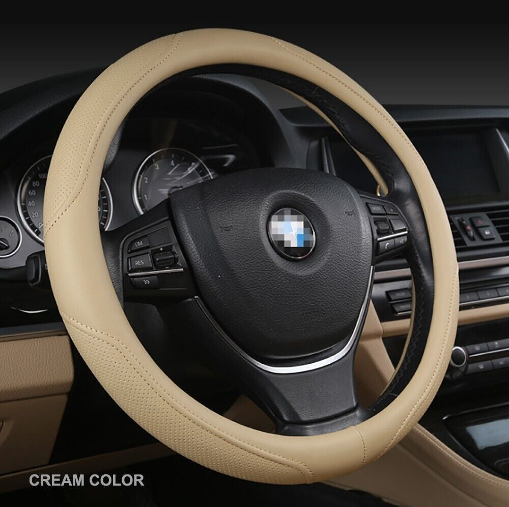 Universal Luxury Car 37-38cm Steering Wheel Cover PU Leather Non-slip Breathable (Cream) - Image 2