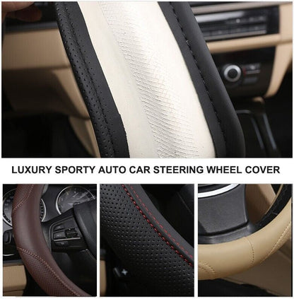 Universal Luxury Car 37-38cm Steering Wheel Cover PU Leather Non-slip Breathable (Cream) - Image 7