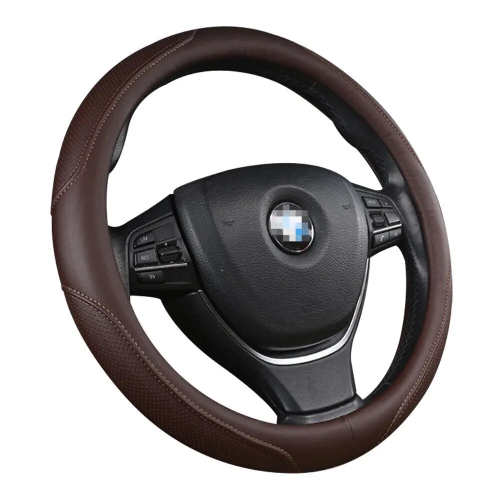 Universal Luxury Car 37-38cm Steering Wheel Cover PU Leather Non-slip Breathable (Brown)