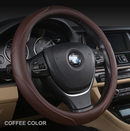Universal Luxury Car 37-38cm Steering Wheel Cover PU Leather Non-slip Breathable (Brown) - Image 2