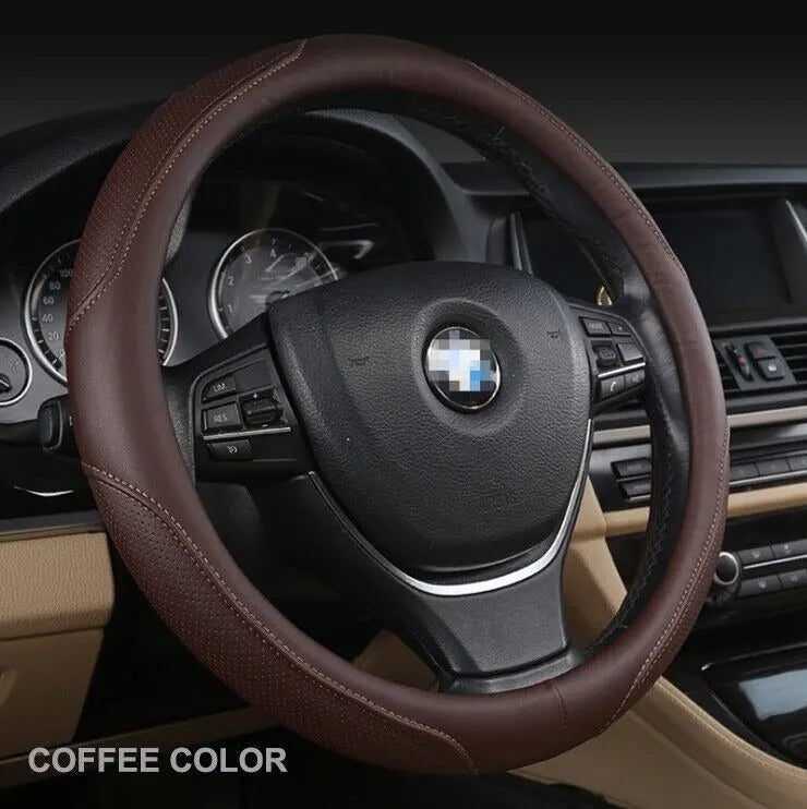 Universal Luxury Car 37-38cm Steering Wheel Cover PU Leather Non-slip Breathable (Brown) - Image 2