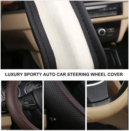 Universal Luxury Car 37-38cm Steering Wheel Cover PU Leather Non-slip Breathable (Brown) - Image 7