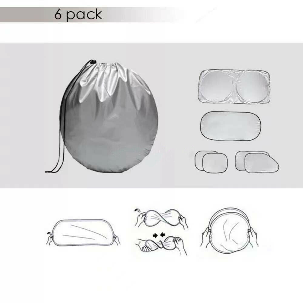Set of 6 Auto Front Rear Windshield Side Window Sun Shade Car Visor Cover Block - Image 5