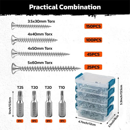 HORUSDY 324PCS Torx Wood Screws Assortment Kit Self Tapping with Storage Box - Image 2