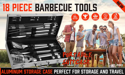 18Pcs BBQ Tool Set Stainless Steel Barbecue Utensil Cooking Grill Outdoor Cook - Image 3