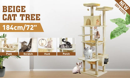 VaKa 184cm Road Cat Tree Tower Scratching Post Scratcher Condo with Big Hammock - Image 2