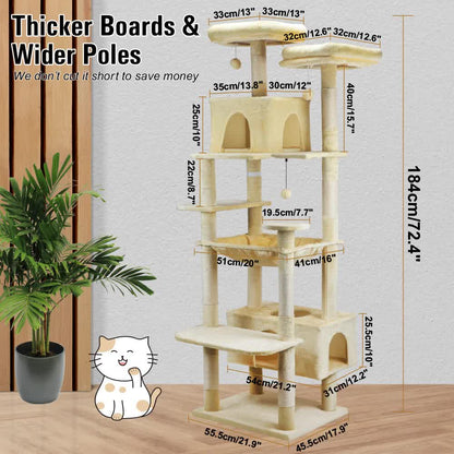 VaKa 184cm Road Cat Tree Tower Scratching Post Scratcher Condo with Big Hammock - Image 3