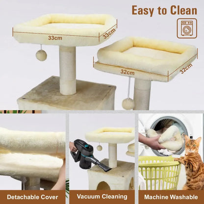 VAKA Cat Tree 184cm Tower for Indoor Cats with Hammock, Scratching Posts & Condos – Multi-Level Activity Centre with Perch Beds & Detachable Covers - Image 6