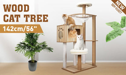 VaKa 1.42M Cat Tree Tower Scratching Post Scratcher Cats Condo House Bed Furniture - Image 2