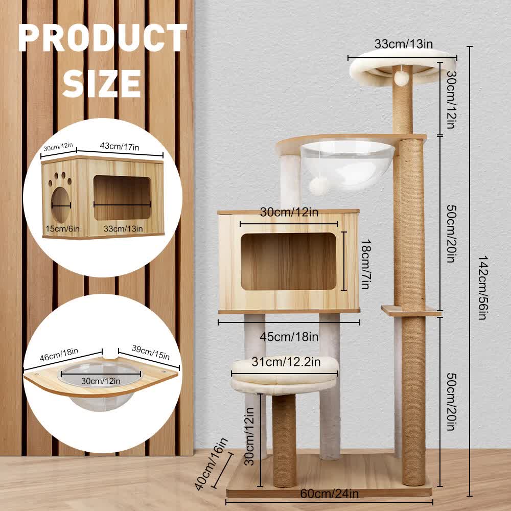 VaKa 1.42M Cat Tree Tower Scratching Post Scratcher Cats Condo House Bed Furniture - Image 3