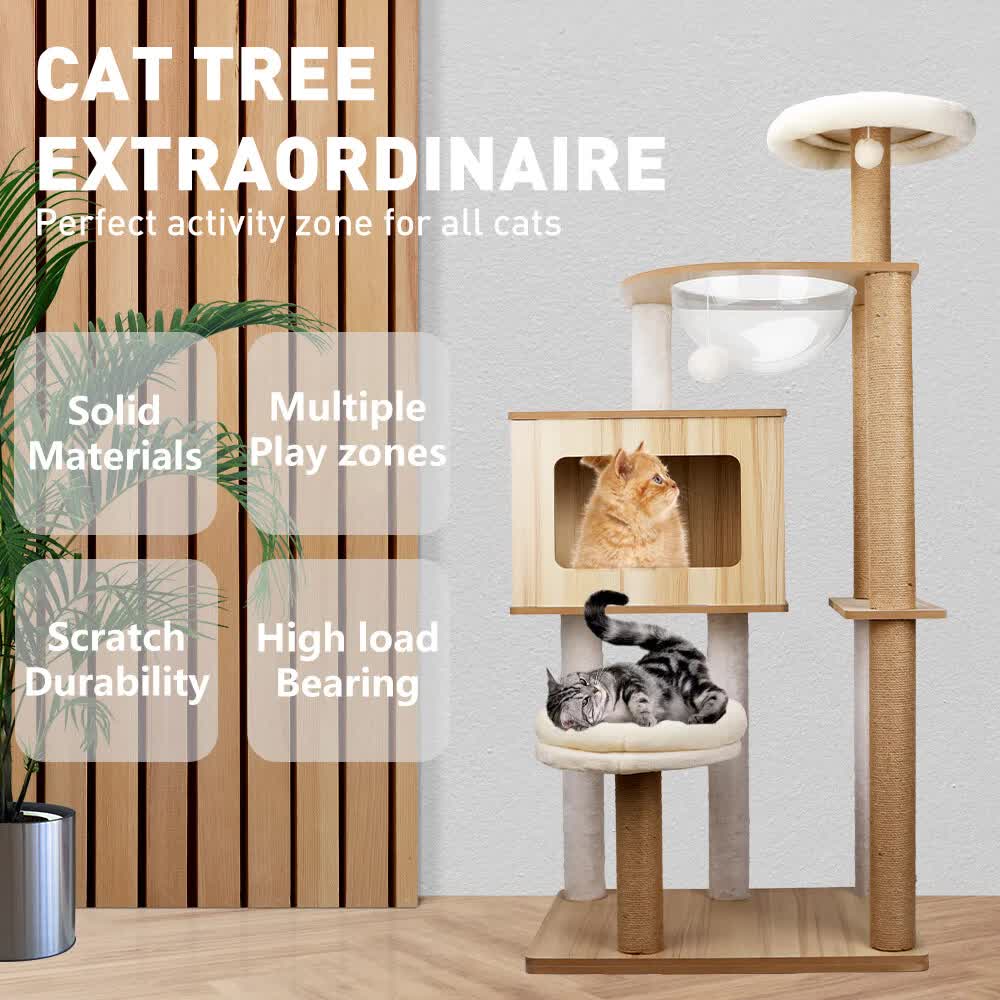 VaKa 1.42M Cat Tree Tower Scratching Post Scratcher Cats Condo House Bed Furniture - Image 4
