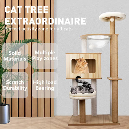 VaKa 1.42M Cat Tree Tower Scratching Post Scratcher Cats Condo House Bed Furniture - Image 4