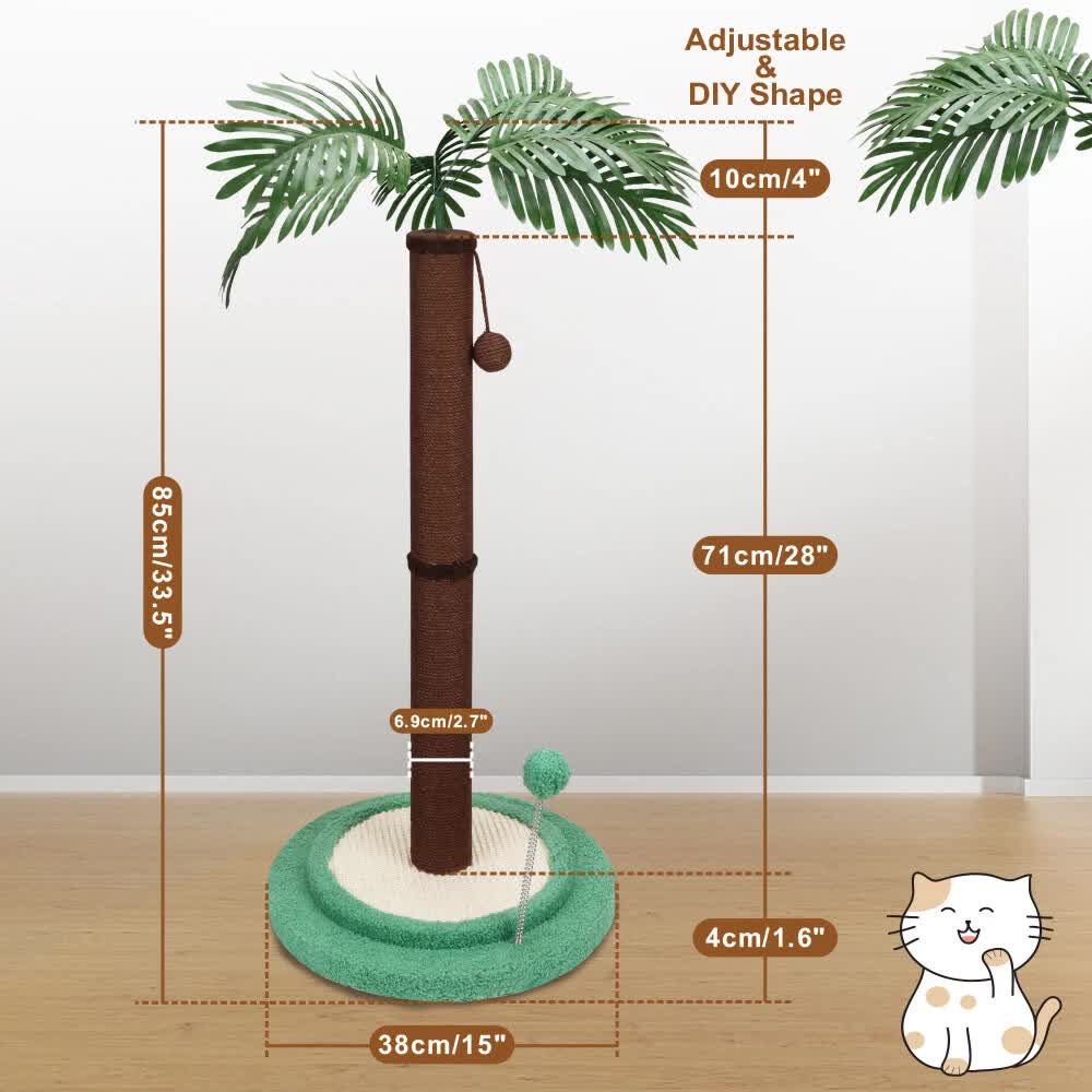 VaKa Cat Tree Scratching Post Large Palm Tree Cat Post Dangling Balls Cat Toy - Image 3