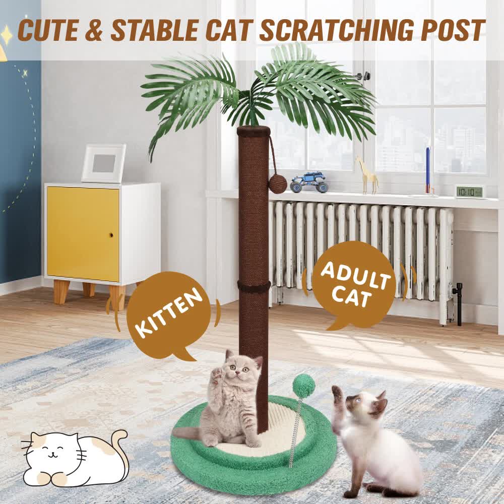 VaKa Cat Tree Scratching Post Large Palm Tree Cat Post Dangling Balls Cat Toy - Image 4