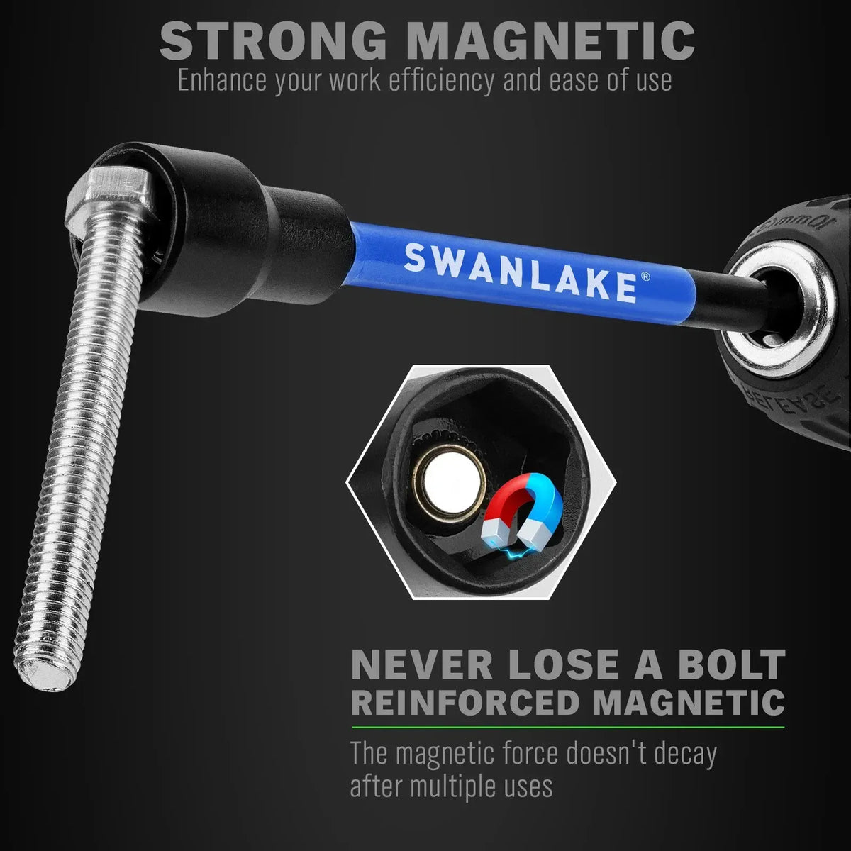 SWANLAKE 41Pcs 1/4" Magnetic Nut Driver Set SAE Metric Adapter Kit with Case - Image 3