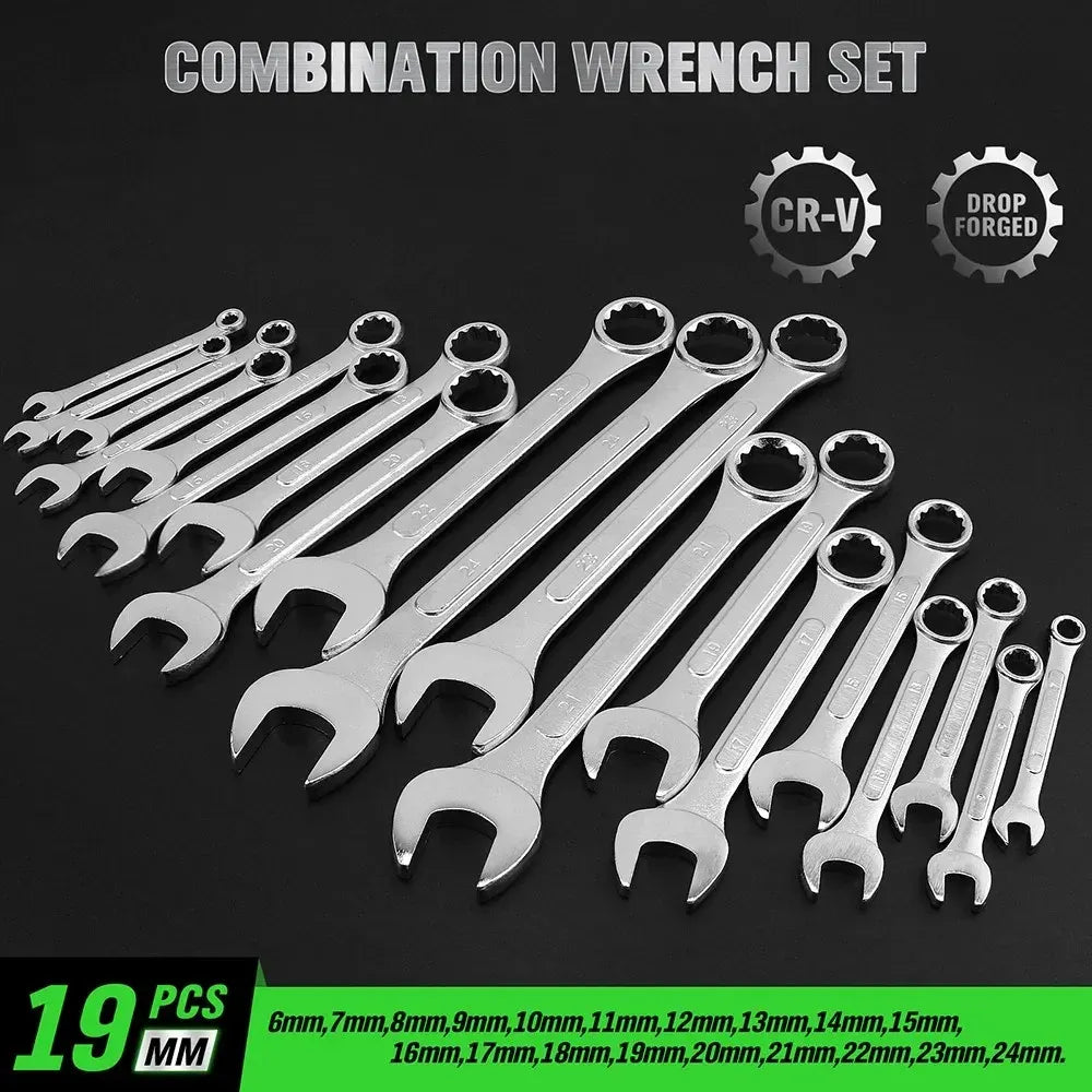 Swanlake 19Pc Stubby Spanner Set Metric 6-24mm Crv 12 Point Open End with Pouch - Image 2