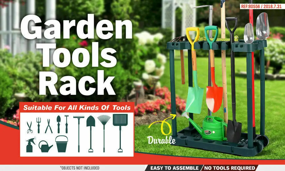 Rolling Garden Tools Storage Rack Long Short Handles Organizer Holders Fits 40 - Image 2