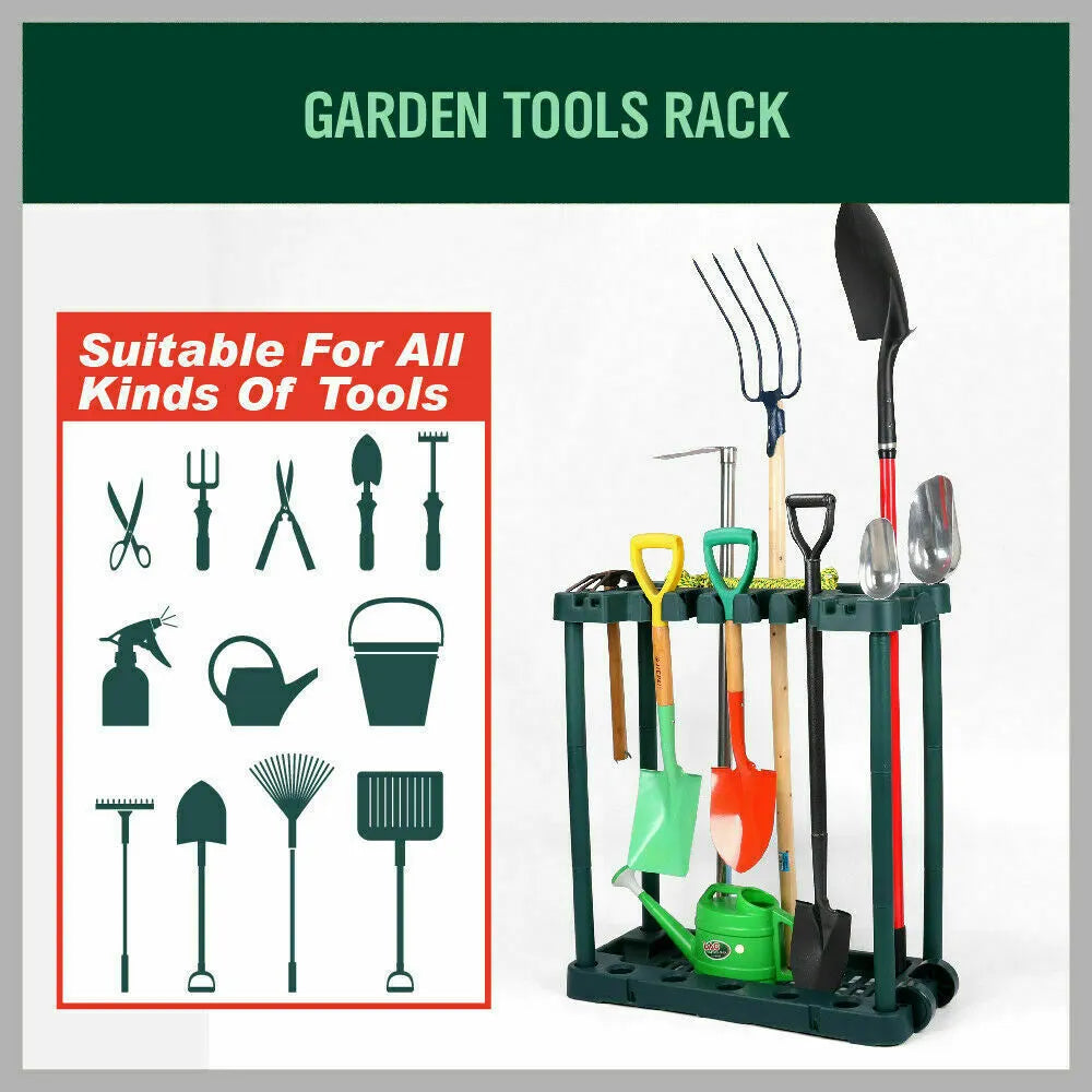 Rolling Garden Tools Storage Rack Long Short Handles Organizer Holders Fits 40 - Image 3