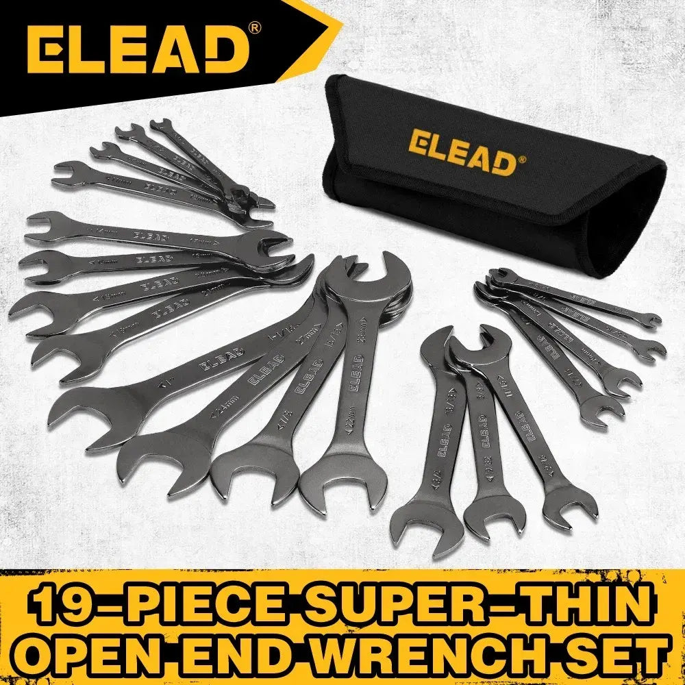 ELEAD 19Pcs 3mm Super Thin Wrench Set SAE Metric Chrome Vanadium Steel Tools