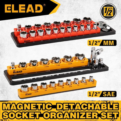ELEAD 2Pc Magnetic Socket Organizer Set 1/2" SAE & Metric Holder Storage Tray