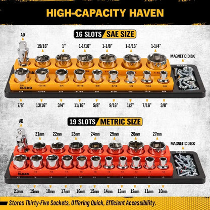 ELEAD 2Pc Magnetic Socket Organizer Set 1/2" SAE & Metric Holder Storage Tray - Image 4
