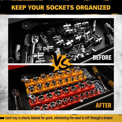 ELEAD 2Pc Magnetic Socket Organizer Set 1/2" SAE & Metric Holder Storage Tray - Image 8