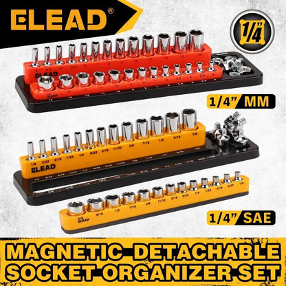 ELEAD 2Pc 1/4" Magnetic Socket Organizer Set SAE & Metric Holder Storage Tray