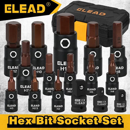 ELEAD 16Pc Metric Hex Bit Socket Set Allen Socket S2 Steel Socket Adapter