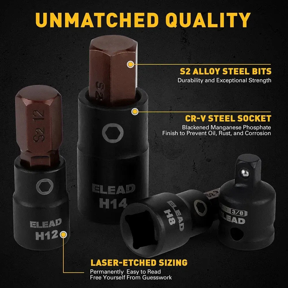 ELEAD 16Pc Metric Hex Bit Socket Set Allen Socket S2 Steel Socket Adapter - Image 5