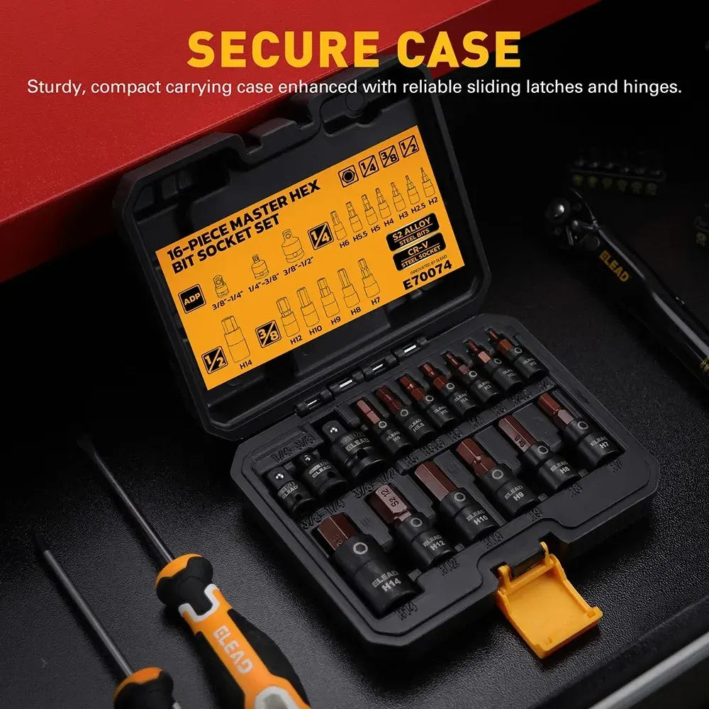 ELEAD 16Pc Metric Hex Bit Socket Set Allen Socket S2 Steel Socket Adapter - Image 7