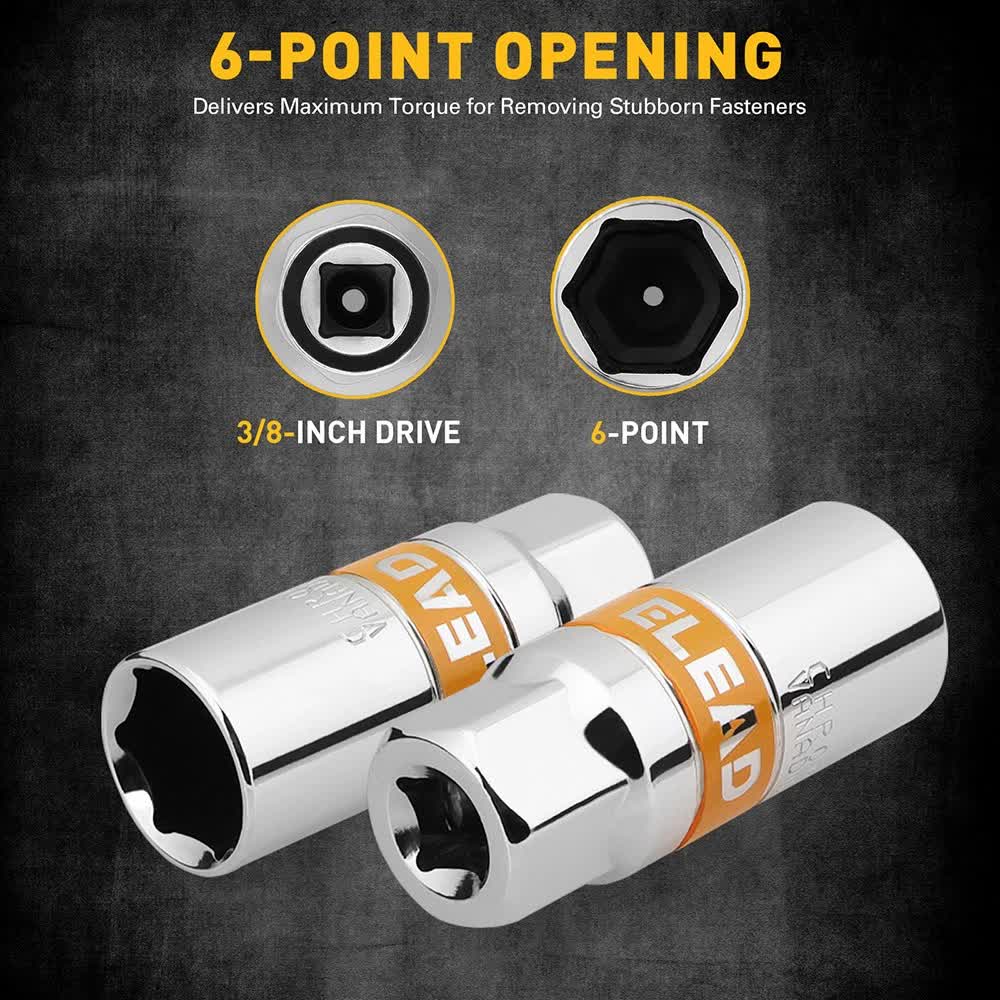 6Pcs 3/8" Drive Spark Plug Socket Set Spark Plug Gapper SAE & Metric CR-V Socket - Image 6