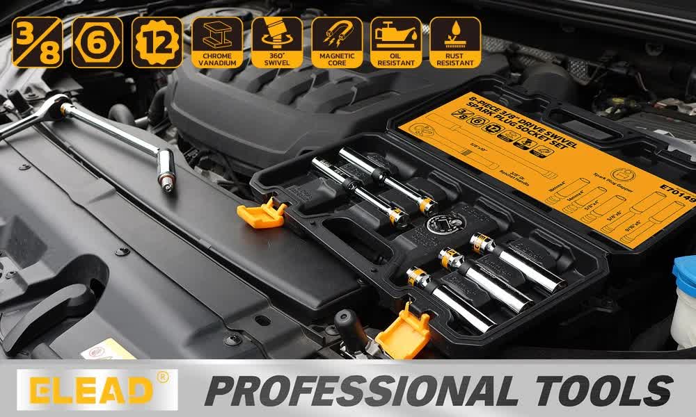8-Piece 3/8" Drive Magnetic Swivel Spark Plug Socket Set Spark Plug Removal Tool - Image 2