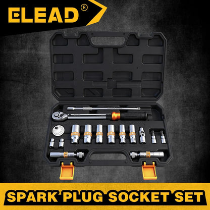 ELEAD 16Pc Spark Plug Socket Set 3/8" Drive Torque Wrench Kit CR-V Removal Tool