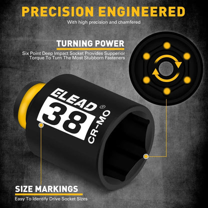 ELEAD 11Pcs 1/2" Drive Deep Impact Socket Set 27-38mm Metric Cr-Mo Wheel Nut Kit - Image 3
