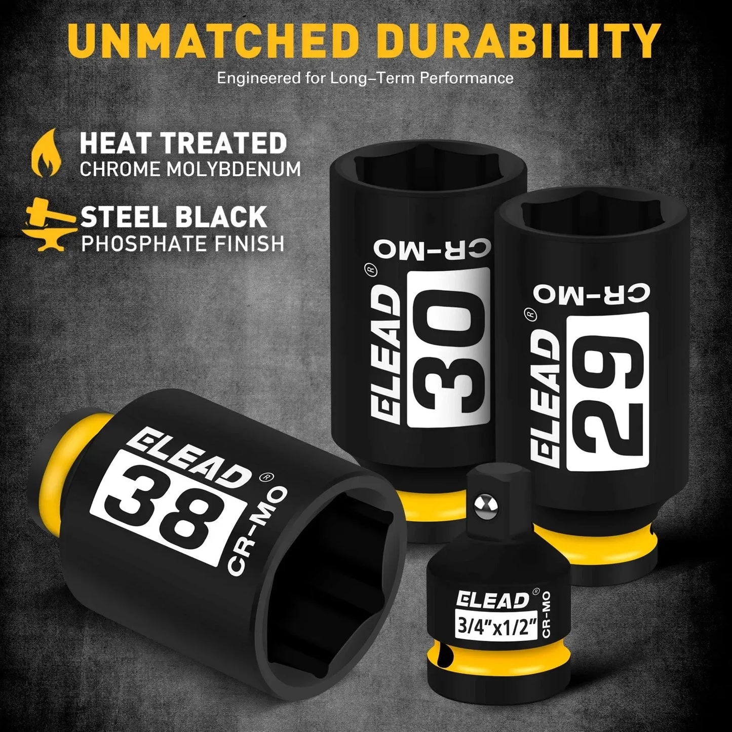 ELEAD 11Pcs 1/2" Drive Deep Impact Socket Set 27-38mm Metric Cr-Mo Wheel Nut Kit - Image 4