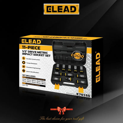 ELEAD 11Pcs 1/2" Drive Deep Impact Socket Set 27-38mm Metric Cr-Mo Wheel Nut Kit - Image 8