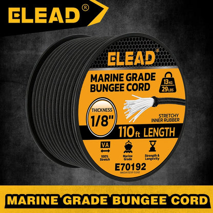 ELEAD 1/8" x 110FT Elastic Bungee Cord Roll 3mm Marine Grade Shock Cord 29lbs
