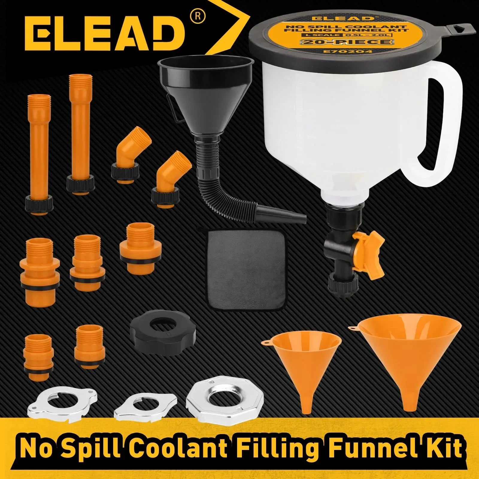 ELEAD 20Pcs No-Spill Coolant Funnel Kit Radiator Refill Bleeder Adapter Set