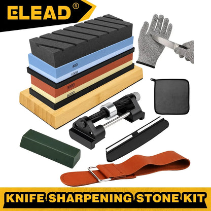Elead 10pcs Knife Sharpening Stone Kit 400/1000 3000/8000 Grit Whetstone Set