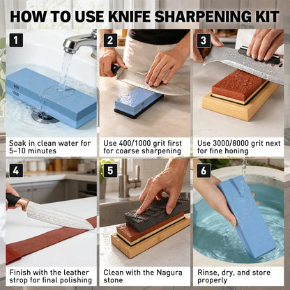 Elead 10pcs Knife Sharpening Stone Kit 400/1000 3000/8000 Grit Whetstone Set - Image 4