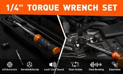 3Pc 1/4" Drive Click Torque Wrench Ratchet Socket Adaptor Extension WorkShop - Image 2