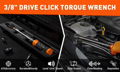 4Pc 3/8" Drive Click Torque Wrench Ratchet Socket  Adaptor Extension WorkShop - Image 2