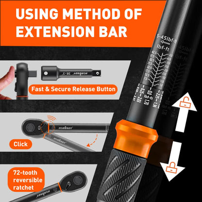 4Pc 3/8" Drive Click Torque Wrench Ratchet Socket  Adaptor Extension WorkShop - Image 7