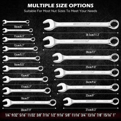 SEDY 15pc Combination Spanner Wrench Set SAE 1/4"-1" CR-V with Storage Rack - Image 2